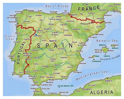 Map of Spain on Map of Europe