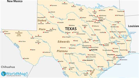 Texas Cities and Rivers Map
