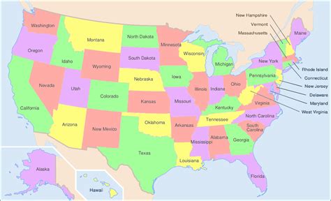 Map of United States with state names