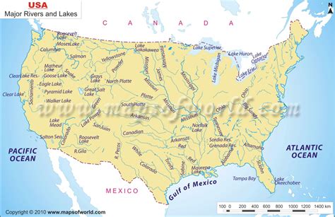 US Map Rivers and Lakes