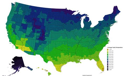 US map with average temperatures