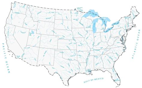 USA Rivers and Lakes Map