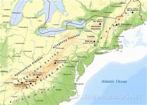 Appalachian Mountains on a map