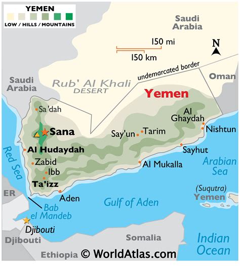 Yemen on a world map