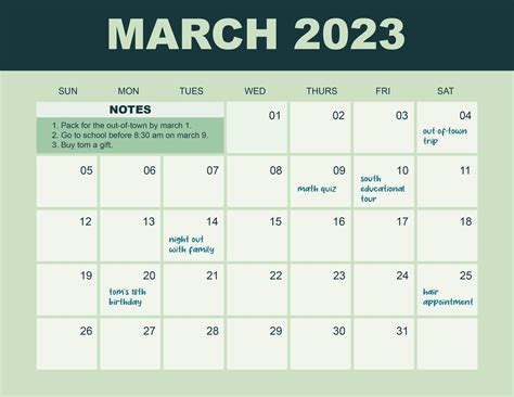 How Many Days In March 2023