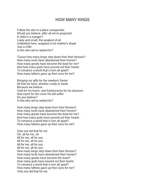 How Many Kings Lyrics Printable