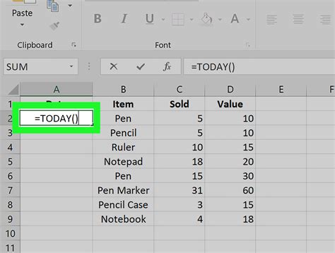 How To Add Today's Date In Excel