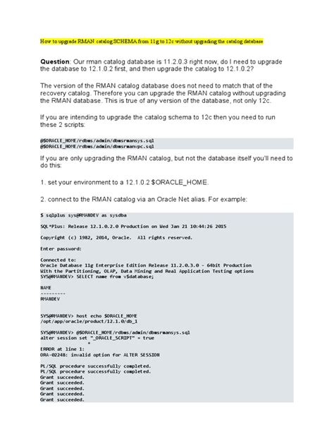 How To Check Progress Of Upgrade.rman Catalog