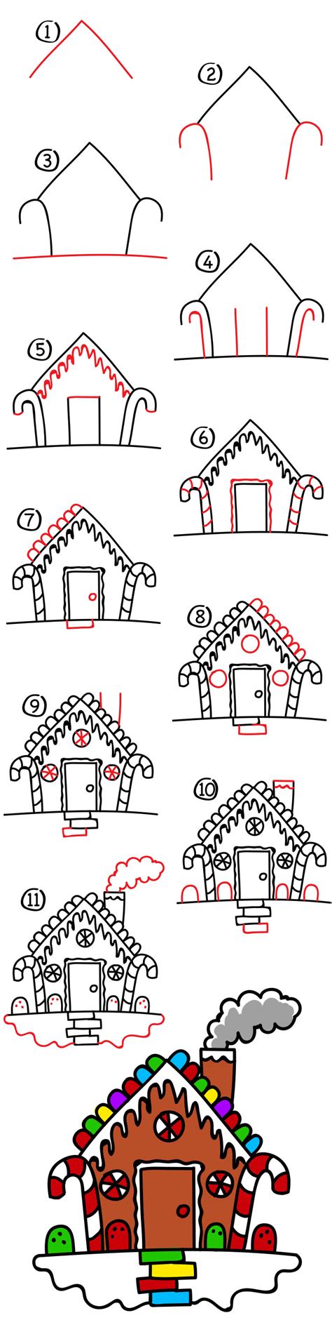 How To Draw A Gingerbread House Step By Step