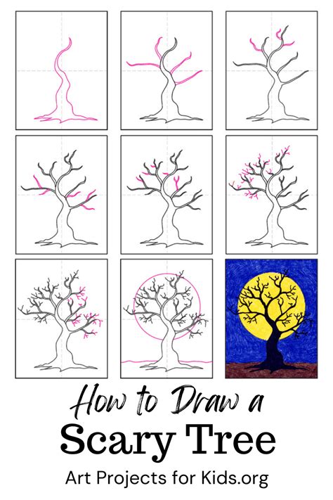 How To Draw A Scary Tree Step By Step