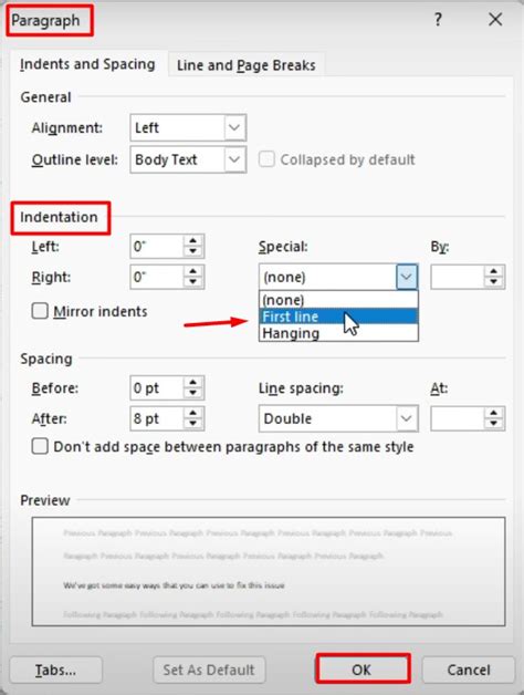 How To Make First Line Indent the Default