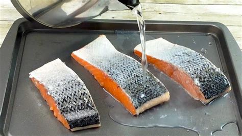 Gone in a Flash: Effortlessly Remove Salmon Skin with the Magic of Hot Water.