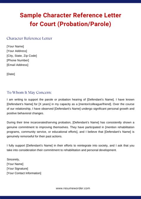How To Write A Character Reference Letter For Parole