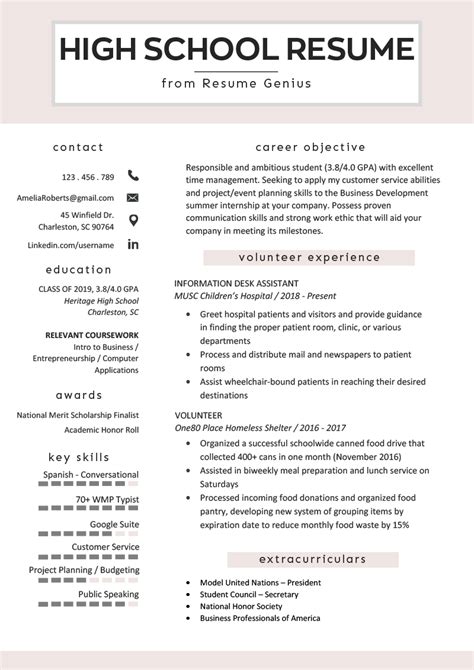How To Write A Resume For High School Student