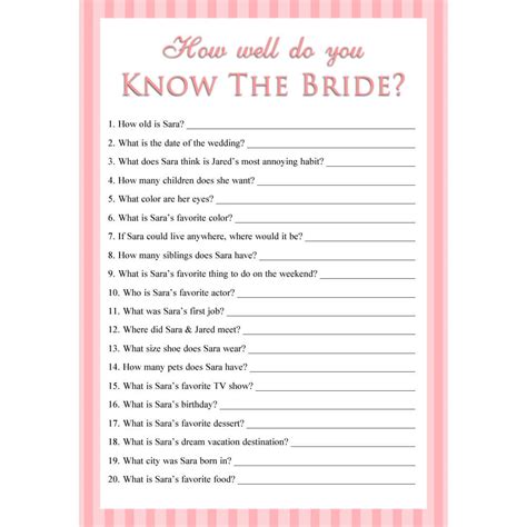 How Well Do You Know The Bride Printable