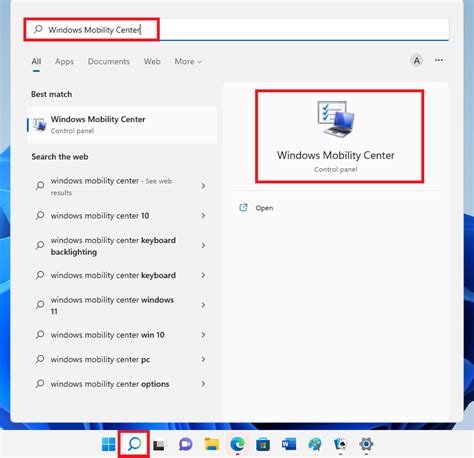 How can I access the Windows Mobility Center on Windows 11