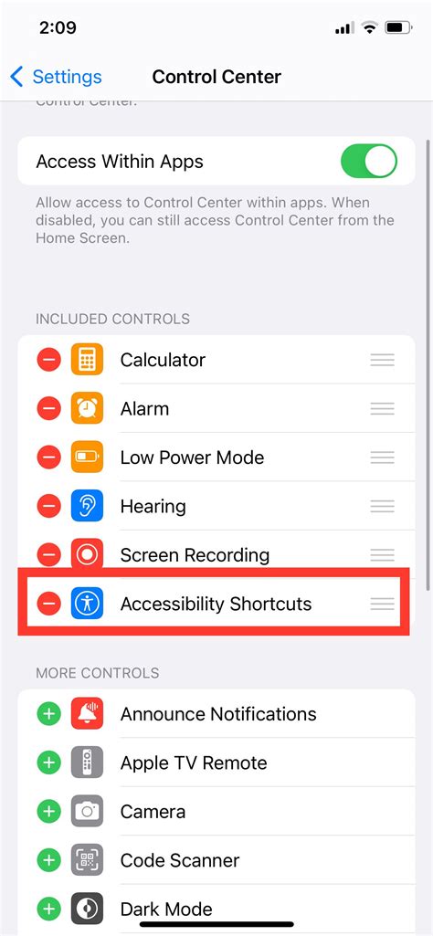 How to Access Accessibility Shortcuts Using Control Center