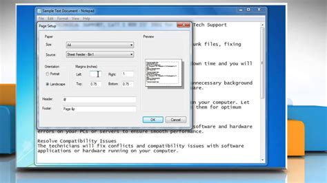 How to Change Page Setup and Print in Notepad