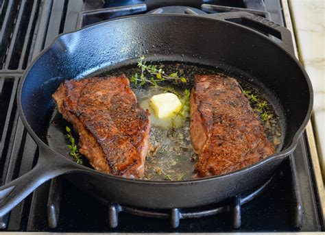 Searing the steak in the pan