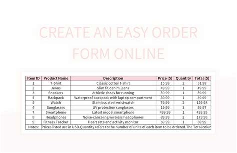 editable order form template product 653 pink 3 9 best images of free