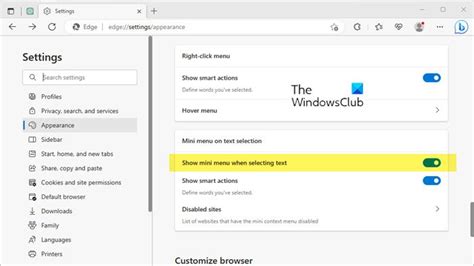 How to Enable &amp; Disable Mini Menu on Text Selection in Microsoft Edge