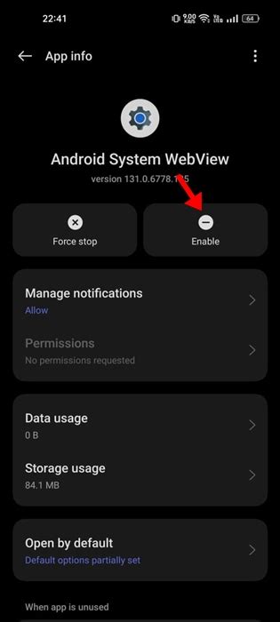 How to Enable Android System WebView app