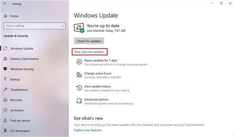 Check for Windows Update and optional driver updates