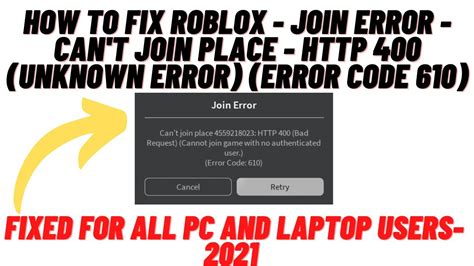 How to Fix Roblox - Join Error - Can\'t Join Place - HTTP 400 