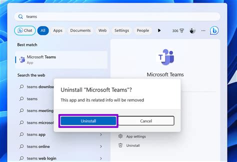 How to Uninstall Microsoft Teams using Windows Settings