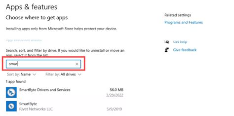How to Uninstall SmartByte: Apps &amp; Features Method