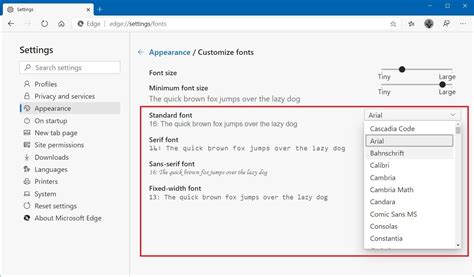 How to adjust font settings on Microsoft Edge