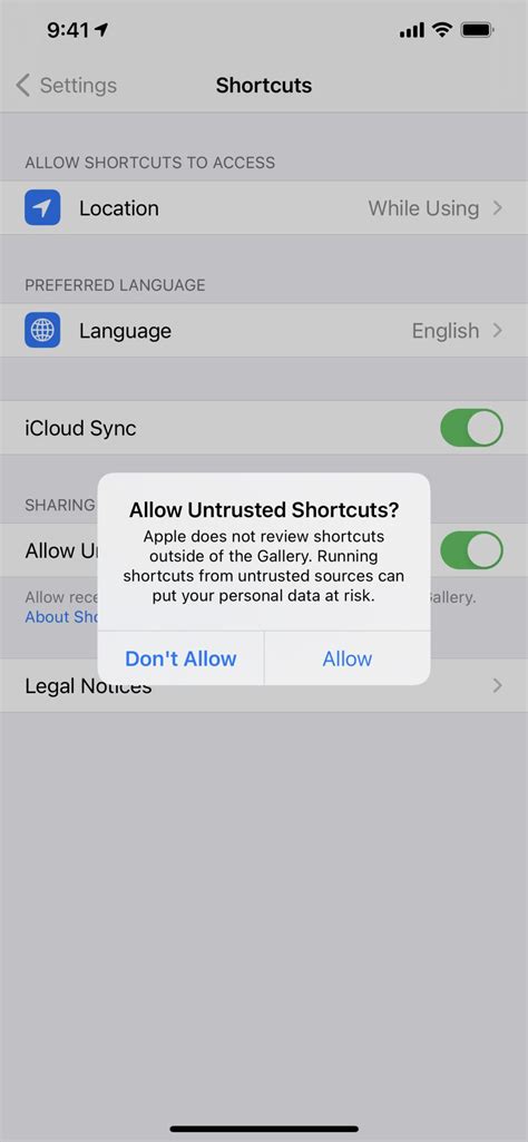 How to allow untrusted shortcuts