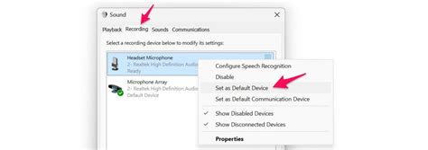 How to change default microphone in Settings