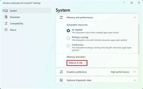 How to change memory usage on WSA