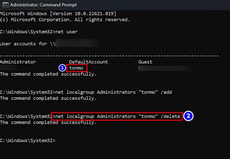 How to change user account type using Command Prompt