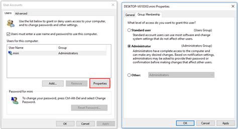 How to change user account type using User Accounts