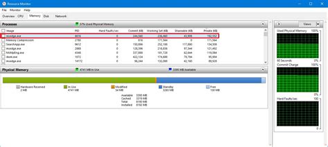 How to check app memory usage from Resource Monitor