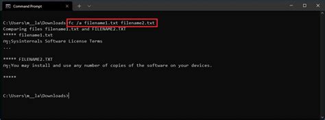 How to compare files with the fc command on Windows 10