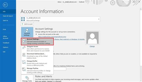 How to configure an account as a new default in Outlook