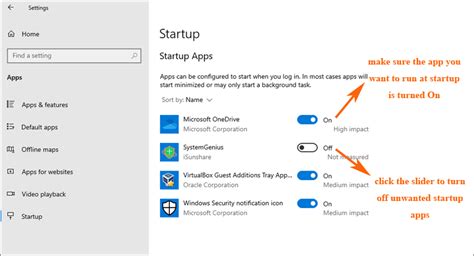 How to configure app automatic start from Startup settings