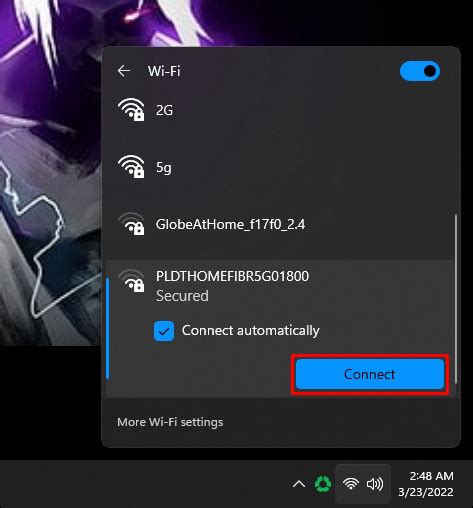 How to connect to Wi-Fi network from Taskbar