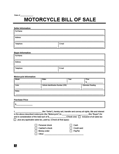 How to create a free printable motorcycle bill of sale