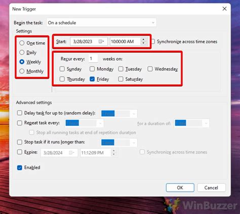 How to create an advanced task on Task Scheduler
