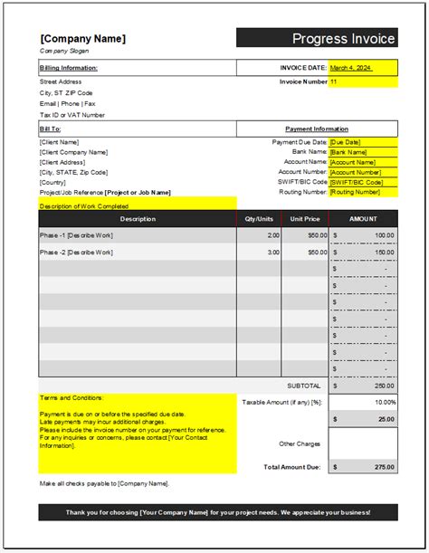 Invoicing a Progress Billing Job