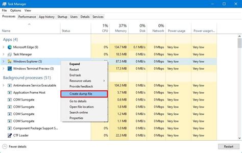 How to create crash dump file with Task Manager