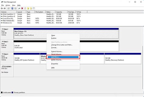 How to create mirror volume with Disk Management