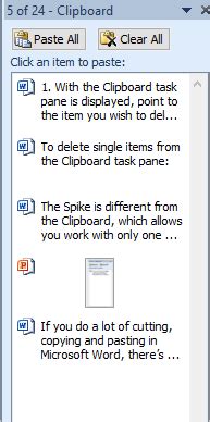 How to cut and paste items from the Clipboard