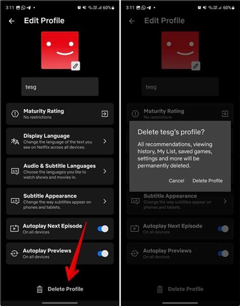 How to delete a Netflix profile via the app