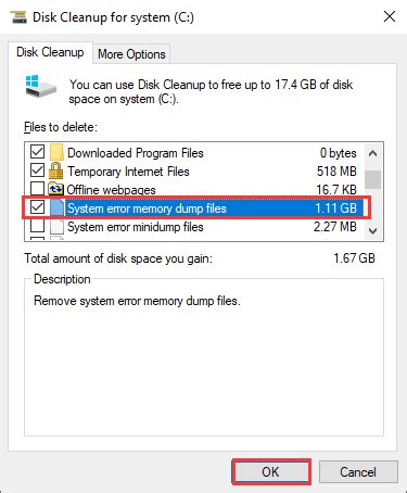How to delete system error dump files with Disk Cleanup