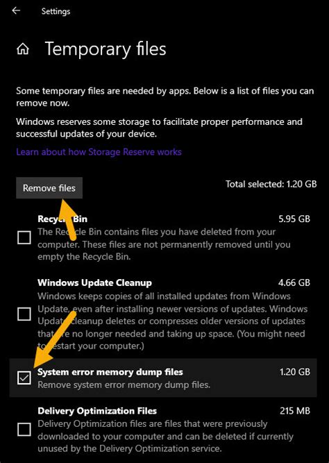 How to delete system error dump files with Settings